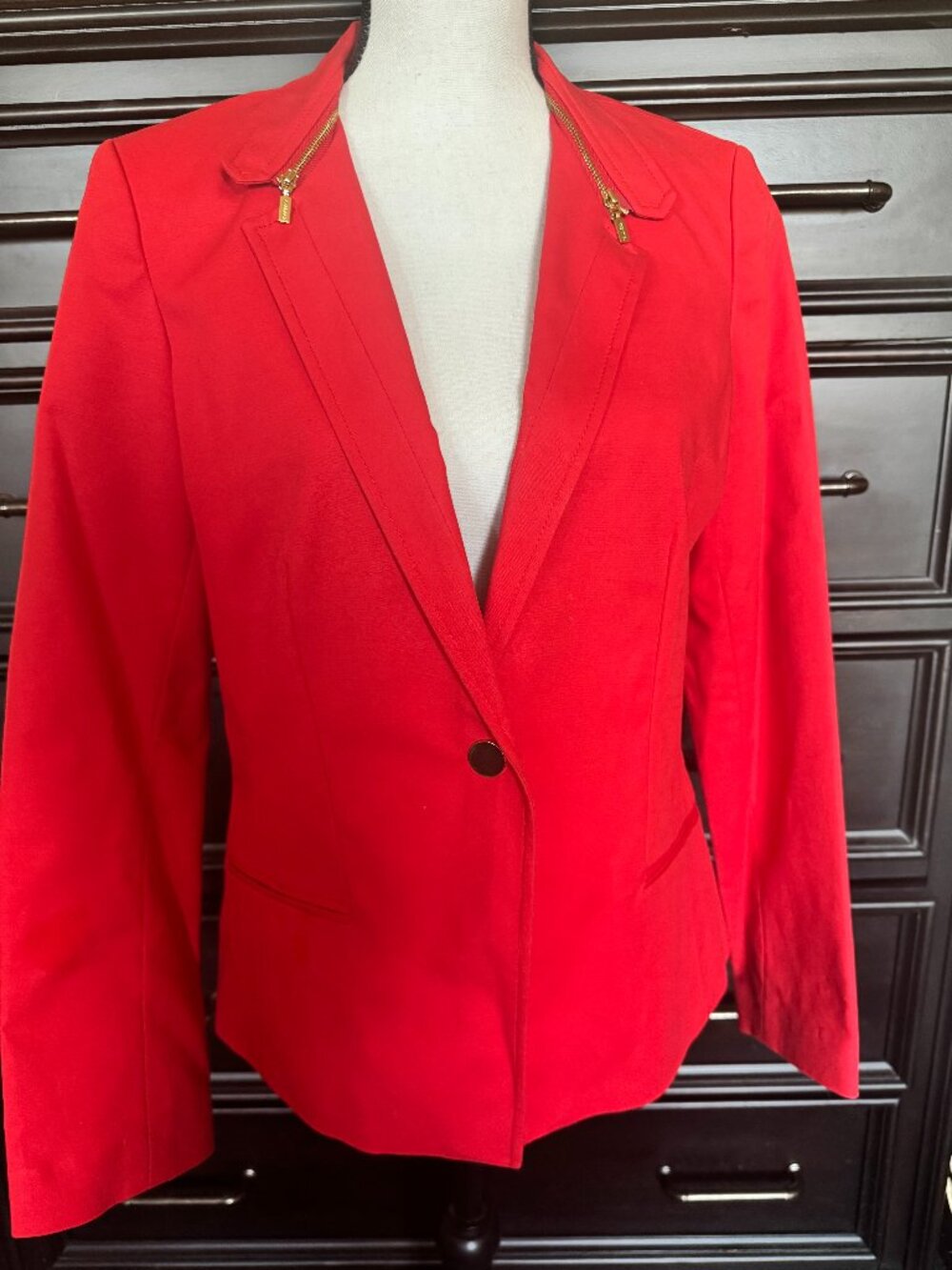 Calvin Klein Jacket Blazer Red Hot Orange Sz 12p Petite 12 Excellent!!
